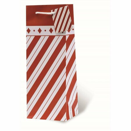 WRAP-ART Holiday Stripes Printed paper Bag with Plastic Rope Handle 17804